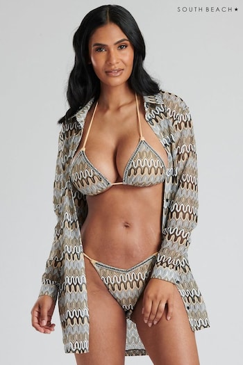 South Beach Brown Crochet Beach Bikini Overshirt (873454) | £45