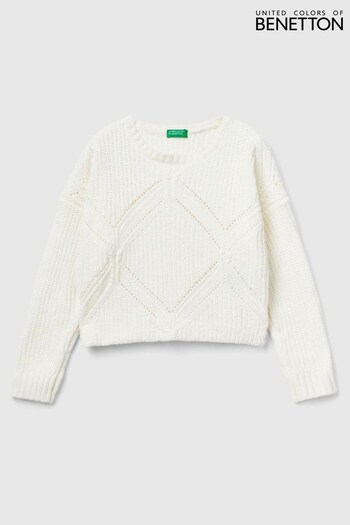 Benetton Natural Relaxed Fit Cable Knit Jumper (874003) | £35.95