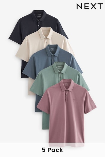 Navy/Light Neutral/Pink/Sage Green/Blue Jersey Polo Shirts 5 Pack (874468) | £58