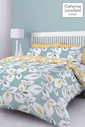 Catherine Lansfield Teal Blue Inga Leaf Duvet Cover and Pillowcase Set (874821) | £16 - £26