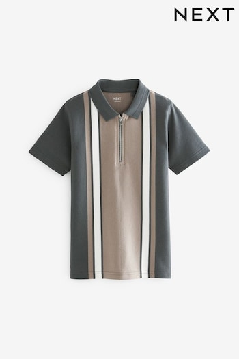 Neutral Vertical Colourblock Short Sleeve Zip Neck buttondown Polo Shirt (3-16yrs) (874943) | £13 - £19