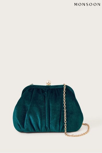 Monsoon Blue Velvet Pearl Pouch Bag (875137) | £35