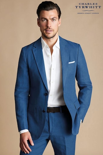 Charles Tyrwhitt Blue White Linen Classic Fit Jacket (875172) | £250