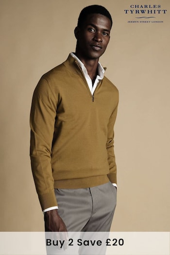 Charles Tyrwhitt Yellow Pure Merino Zip Neck Jumper (875289) | £80