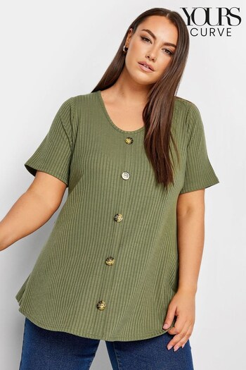 Yours Curve Green Limited Short Sleeve Rib Swing Top (875434) | £18