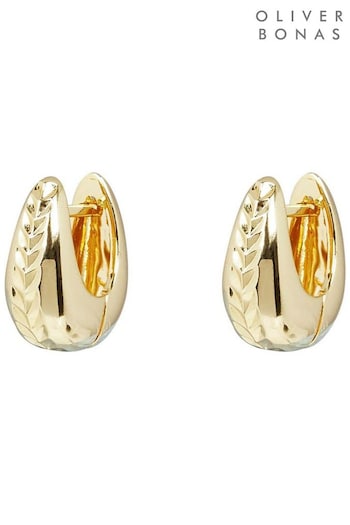 Oliver Bonas Gold Tone Skylar Engraved Plated Hoop Earrings (875479) | £50