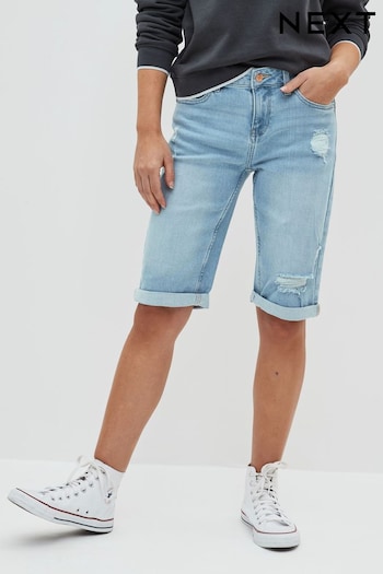 Bleach Blue Ripped Denim Knee Frosted Shorts (875547) | £24
