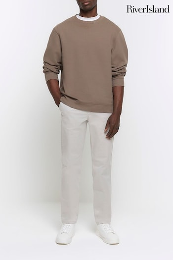 River Island Grey Laundered Chino Trousers Khaki (875551) | £35