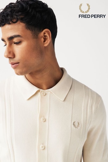 Fred Perry Textured Button Through Knitted Polo Ferretti (875718) | £130