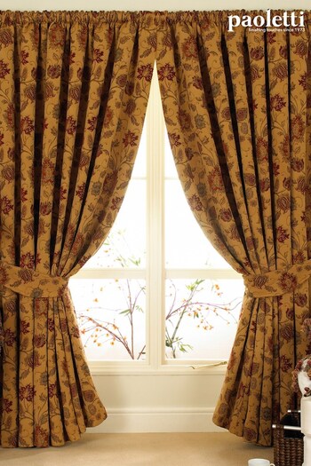 Paoletti Zurich Floral Gold Yellow Jacquard Pencil Pleat Curtains (875799) | £130 - £205