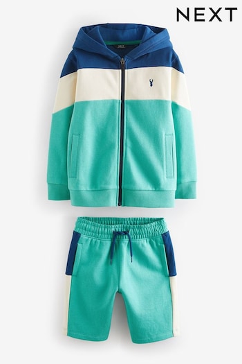 Green/Blue Colourblock cableknit Hoodie and Shorts Set (3-16yrs) (875808) | £29 - £34