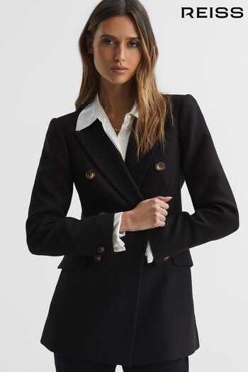 Reiss Black Laura Petite Double Breasted Twill Blazer (875816) | £298