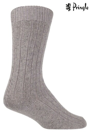 Pringle Grey Super Soft Rib Knit Socks with Silk (875908) | £12