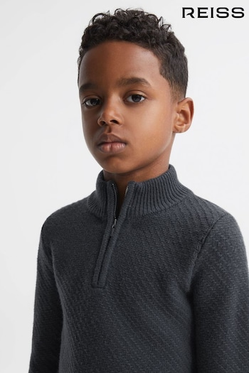 Reiss Anthracite Grey Tempo Junior Slim Fit Knitted Half-Zip Funnel Neck Jumper (875913) | £38