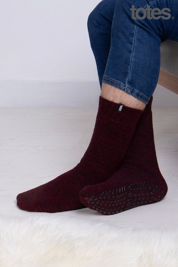 Totes Red Mens Premium Thermal Wool Blend Slipper Socks (875931) | £12