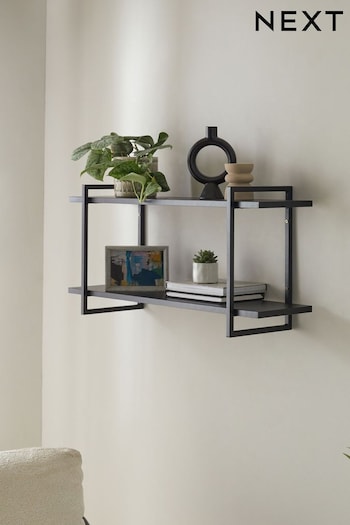 Black Concrete Effect Two Tier Wall Shelves (876017) | £45