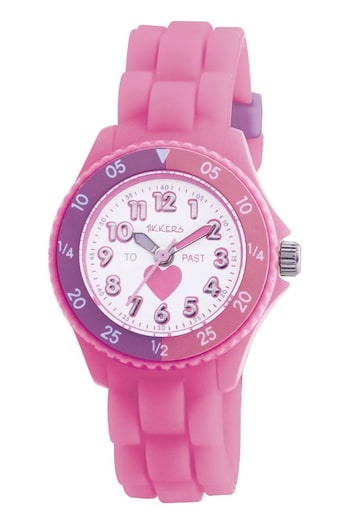Peers Hardy Girls Pink Tikkers Silicone Strap Heart Time Teacher Watch (876091) | £15
