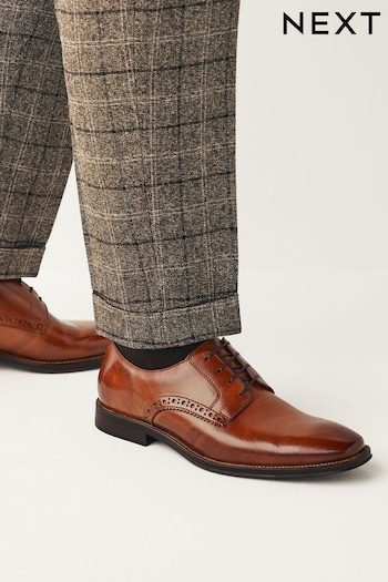 Tan Brown Wide Fit Leather Contrast Sole Derby Shoes (876301) | £62