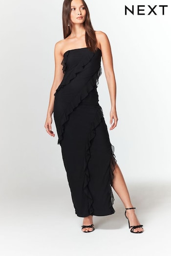 Black Bandeau Maxi Ruffle Dress (876368) | £45