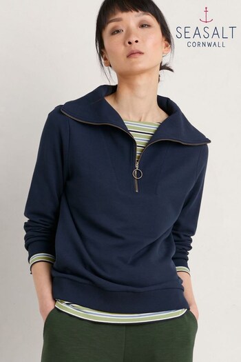 Seasalt Blue Cornwall Tideline Collared Sweatshirt (876396) | £60