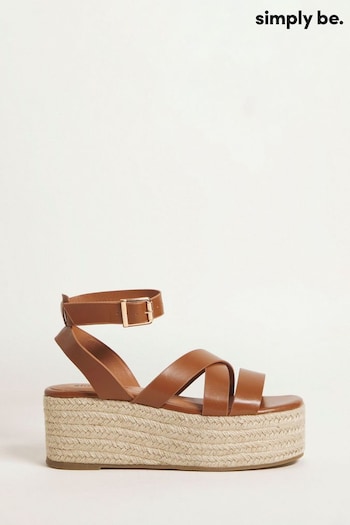 Simply Be Wide Fit Espadrille Flatform Brown Wedge With Crossover Upper Straps (876538) | £32