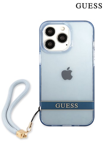 Guess Blue iPhone 13 Pro Max Pc/Tpu Translucent Electroplated Stripe Case with Cord (876560) | £29