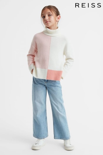 Reiss Ivory Gio Senior Knitted Colourblock Roll Neck Jumper (876695) | £43