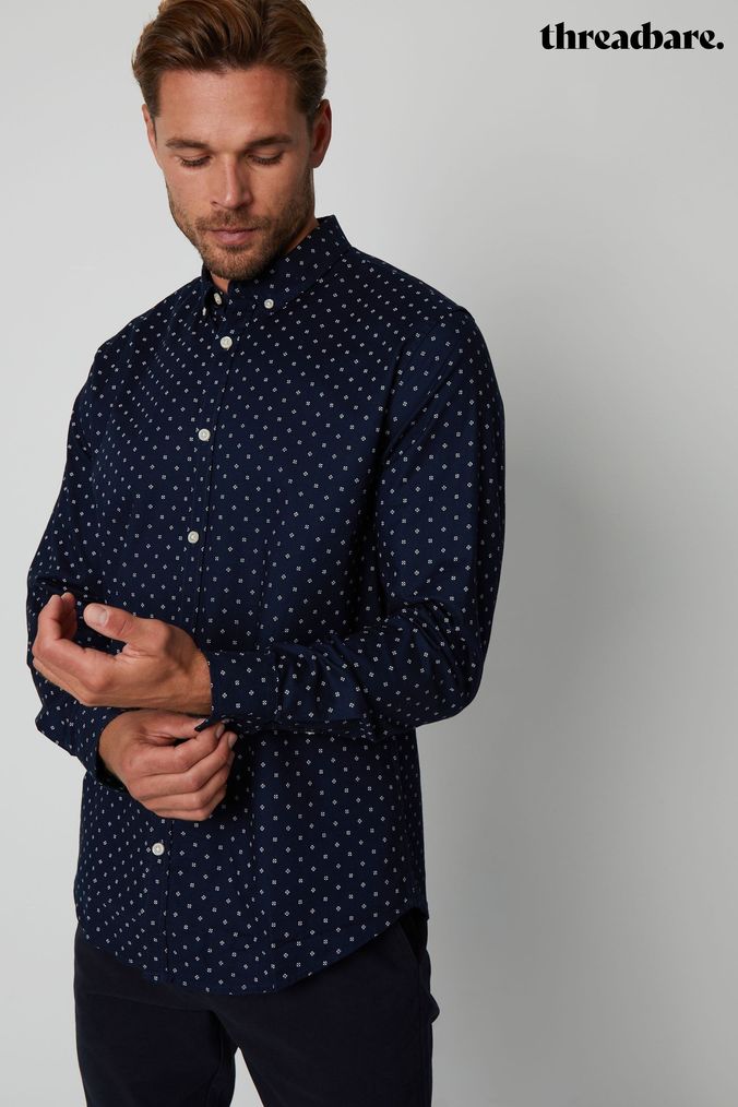 Blue white polka dot sale shirt