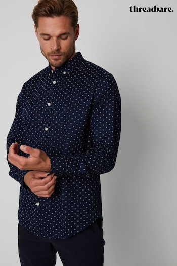 Threadbare Blue Geometric Print Long Sleeve Shirt With Stretch (876872) | £28