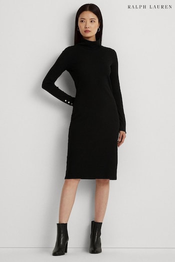 Lauren Ralph Lauren Firlicia Cotton Blend Turtleneck Black Dress (877078) | £219
