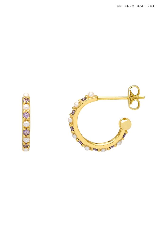 Estella Bartlett Gold Pearl and Purple Cubic Zirconia Hoops (877114) | £27
