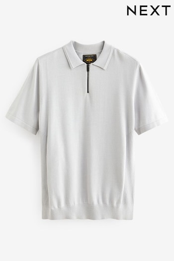 Grey Knitted Textured Panel Regular Fit Polo Shirt (877291) | £30