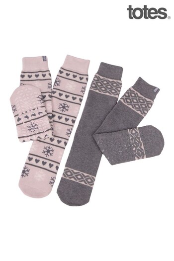 Totes Grey Ladies Original Slipper Socks (Twin Pack) (877389) | £14
