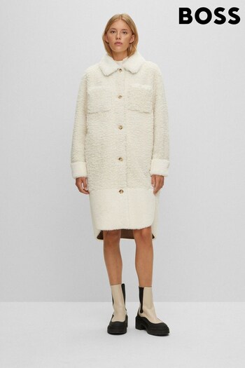BOSS White Teddy Fleece Coat (877557) | £349