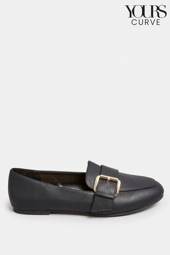 Yours Curve Black Extra-Wide Fit PU Buckle Loafers (877730) | £27