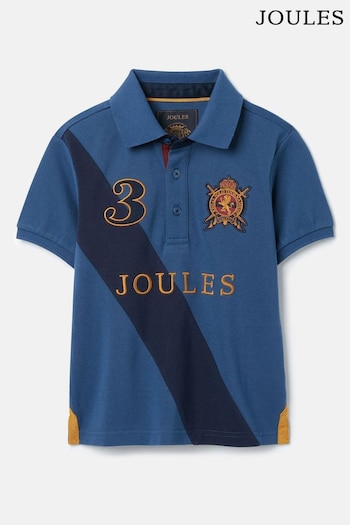 Joules Harry Blue Embroidered Pique Cotton Polo Printed Shirt (877962) | £29.95 - £32.95