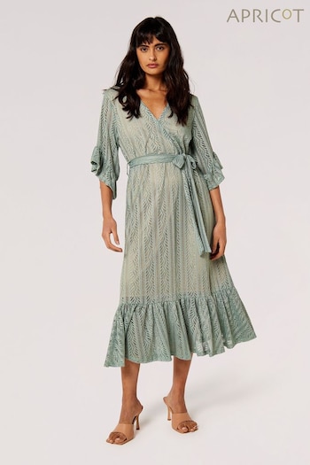 Apricot Green Lace Ruffle Wrap Bell Sleeve Dress (878040) | £39
