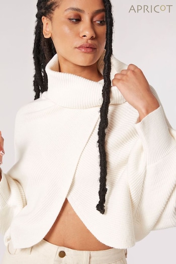 Apricot Cream Cowl Neck Wrap-Over Ribbed Jumper (878078) | £35