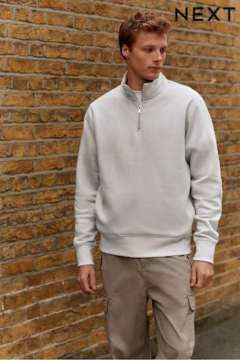 Grey Zip Neck Sweatshirt Jersey Cotton Rich Zip Through Funnel Neck Sweatshirt (878105) | £30