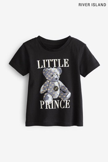 River Island Black Boys Little Prince Bear T-Shirt (878142) | £10