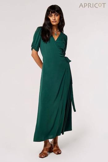 Apricot Green Clipped Viscose Wrap Dress (878191) | £35