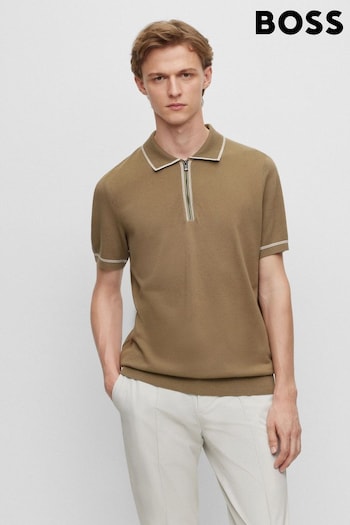 BOSS Green Zip Neck Knitted Polo Shirt (878215) | £169