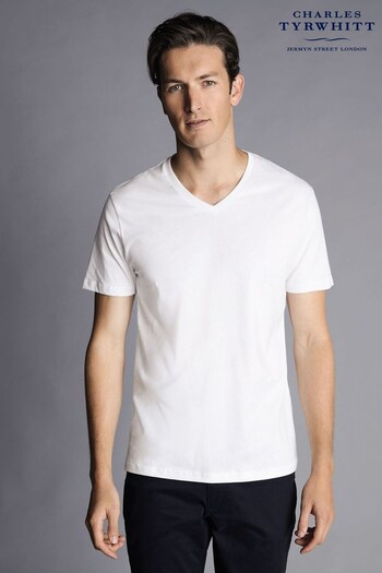 Charles Tyrwhitt White V-Neck Cotton T-Shirt 2 Packs (878250) | £35
