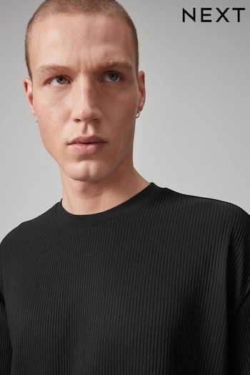 Black Vertical Texture Relaxed Fit T-Shirt (878309) | £18
