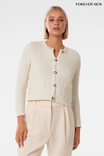 Forever New Cream Chloe Cotton Textured Knit Cardigan (878940) | £80