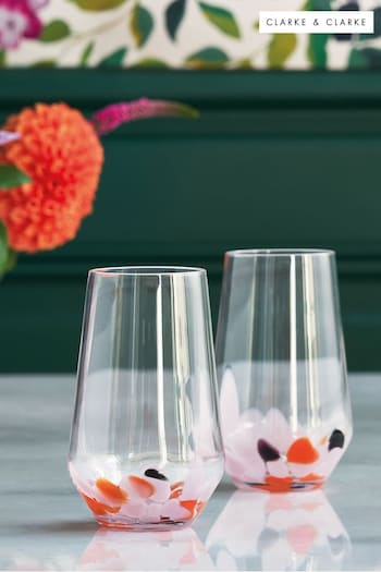 Clarke & Clarke Blush Pink Luco Set of 2 Tumbler Glasses (879561) | £24