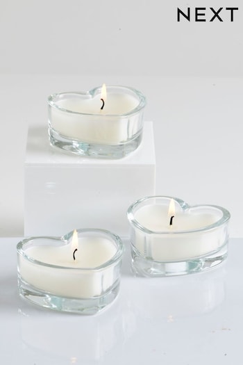 Clear Heart Shaped Glass Set of 3 Unscented Candles (879573) | £4