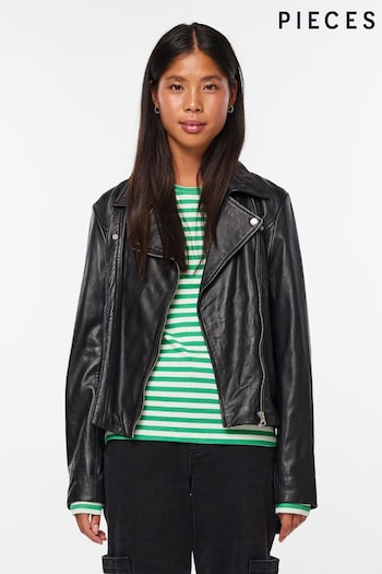 PIECES Black Real Leather Biker Jacket (879673) | £130