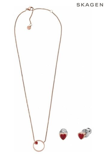 Skagen Ladies Pink Jewellery Kariana Earrings Gift Set Necklace (879897) | £69