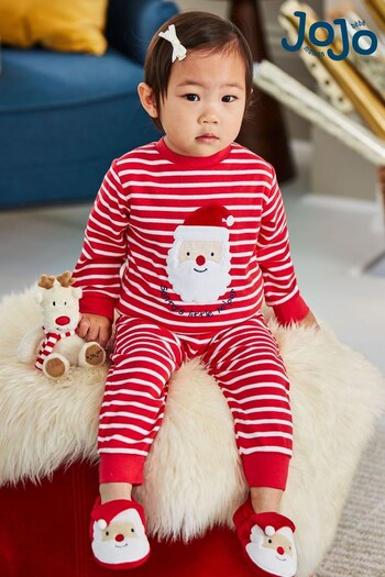 JoJo Maman Bébé Red Santa Appliqué Jersey Pyjamas (87B786) | £10.50